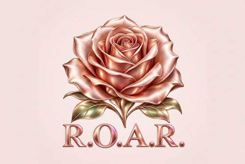 Enhanced pale-pink rose and ROAR artwork