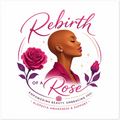 Rebirth of a Rose artwork featuring a woman in profile, pink roses, and alopecia awareness and support lettering.